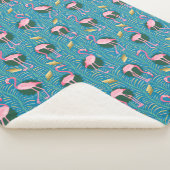 Flamingo Birds 20s Deko Ferns Pattern Pink Aquamar Sherpadecke (3/4)