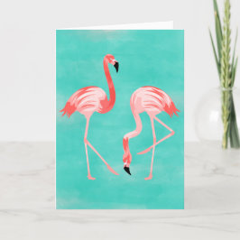 Flamingo Birds auf türkisfarbenem Hintergrund Feiertagskarte