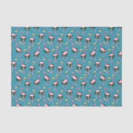 Flamingo Birds Muster 20s Deko Ferns Aquamarin Gol Seidenpapier