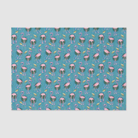 Flamingo Birds Muster 20s Deko Ferns Aquamarin Gol Seidenpapier (Vorderseite)