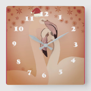 Flamingo Birds New Year Wall Clock Quadratische Wanduhr