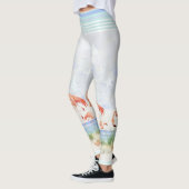 Flamingo Birds Ocean Beach Seashell Stripte Kunst Leggings (Links)