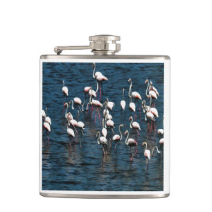 Flamingo Birnen in Rosa und Weiß auf Tintenblau Flachmann
