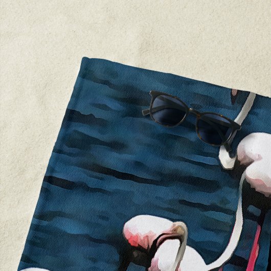 Flamingo Birnen in Rosa und Weiß auf Tintenblau Strandtuch (Beispiel)