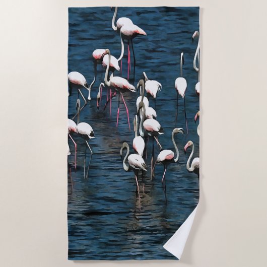 Flamingo Birnen in Rosa und Weiß auf Tintenblau Strandtuch (Vorderseite)