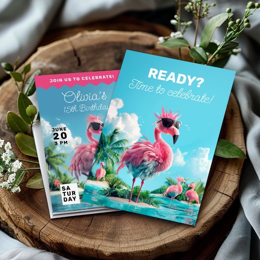 Flamingo Birthday Beach Bash Extravaganza Einladung