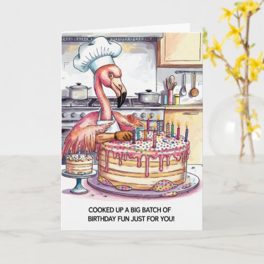 Flamingo Birthday Cake Big Batch of Fun Karte (Gelbe Blume)