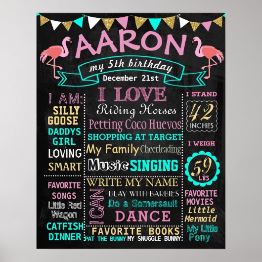 Flamingo Birthday Chalkboard Schild Meilenstein (Vorne)