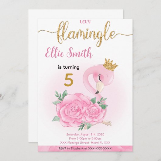 Flamingo Birthday Einladung (Vorne/Hinten)