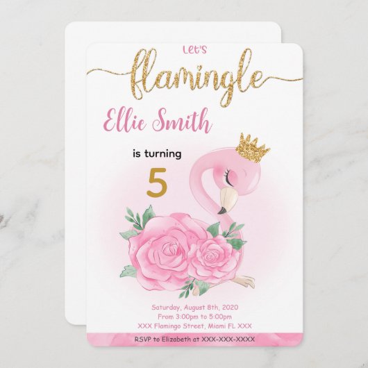 Flamingo Birthday Einladung (Vorne/Hinten)