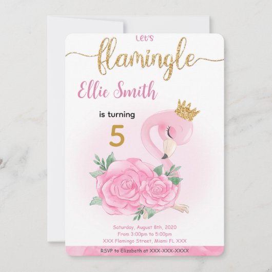Flamingo Birthday Einladung (Vorderseite)