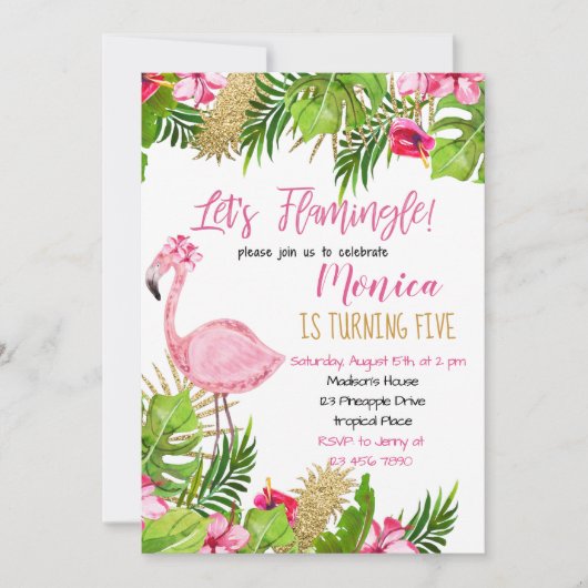 Flamingo Birthday Einladung (Vorderseite)