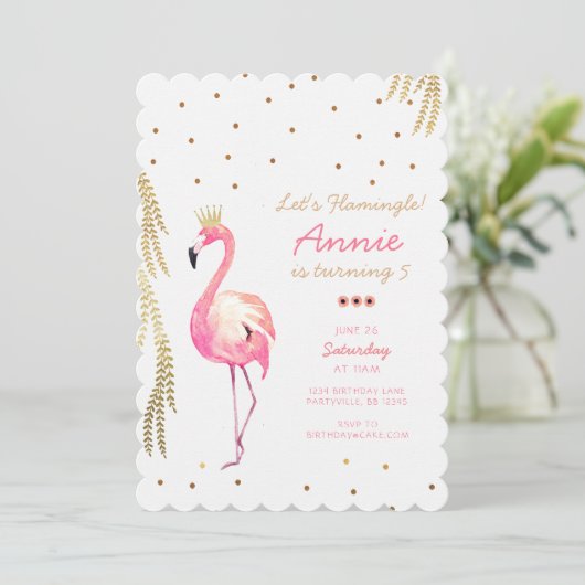 Flamingo Birthday Einladung (Stehend Vorderseite)