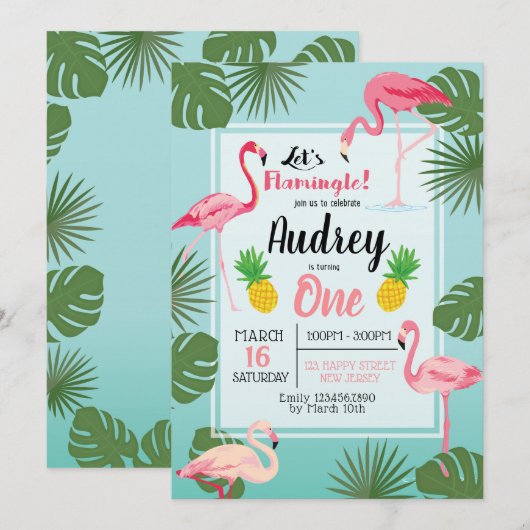 Flamingo Birthday Einladung (Vorne/Hinten)