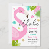 Flamingo Birthday Einladung Hawaiian Luau Party (Vorderseite)