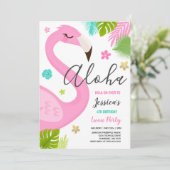 Flamingo Birthday Einladung Hawaiian Luau Party (Stehend Vorderseite)