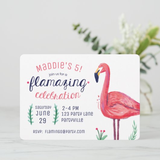 Flamingo Birthday Einladungen (Stehend Vorderseite)
