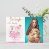 Flamingo Birthday Foto Einladung (Stehend Vorderseite)