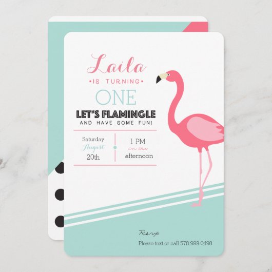 Flamingo Birthday Invite Einladung (Vorne/Hinten)