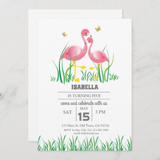Flamingo Birthday Invite Einladung (Vorne/Hinten)