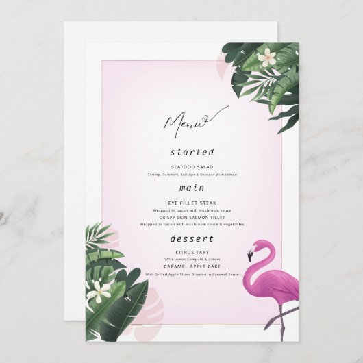 Flamingo Birthday Menu Poster, Pool Party Menü Menükarte (Vorne/Hinten)