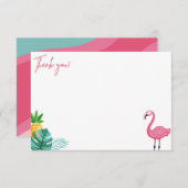 Flamingo Birthday Party - Danke, Flat Note Card Dankeskarte (Vorne/Hinten)