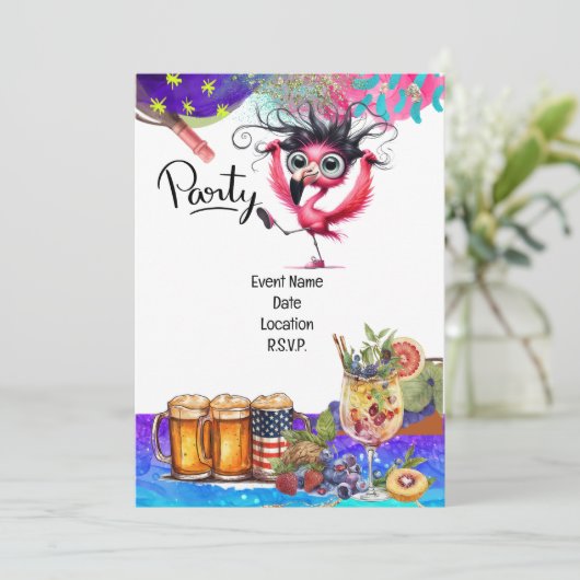 Flamingo Birthday Party Einladung (Stehend Vorderseite)