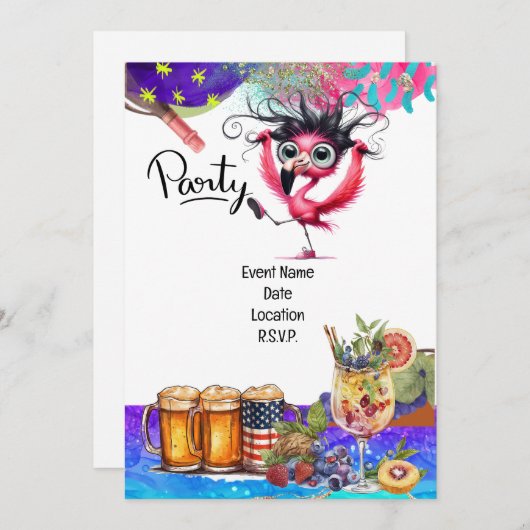 Flamingo Birthday Party Einladung (Vorne/Hinten)