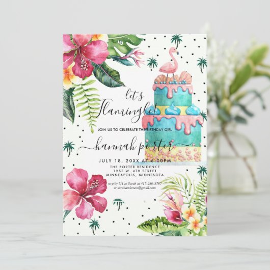 Flamingo Birthday Party Einladung (Stehend Vorderseite)