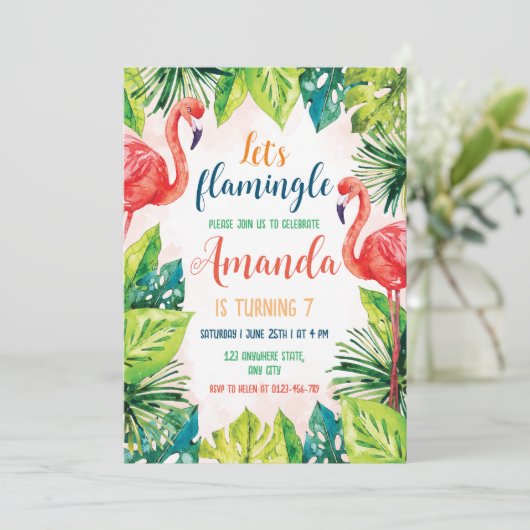 Flamingo Birthday Party Einladung Lass Flamingle (Stehend Vorderseite)