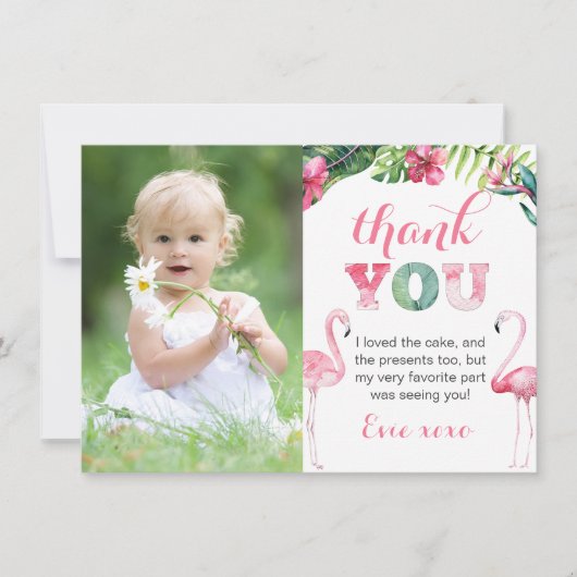 Flamingo Birthday Party Picture Dankeskarte (Vorderseite)