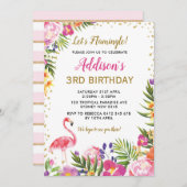 Flamingo Birthday Party Tropical Summer Floral Einladung (Vorne/Hinten)