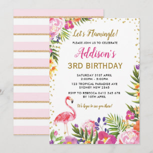 Flamingo Birthday Party Tropical Summer Floral Einladung