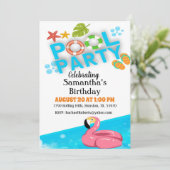 Flamingo Birthday Pool Party Einladung (Stehend Vorderseite)