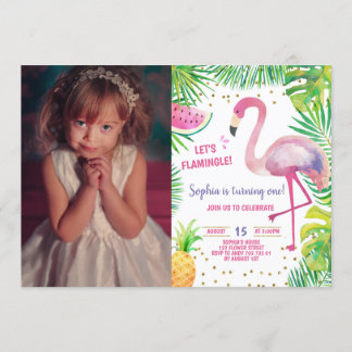 Flamingo Birthday Pool Party Tropical Girl Foto Einladung
