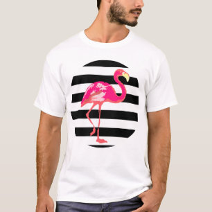 Flamingo, black, and whit stripes summer T-Shirt
