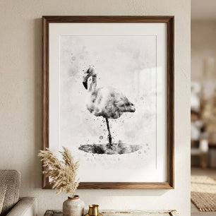 Flamingo Black and White Watercolor 01 Fotodruck
