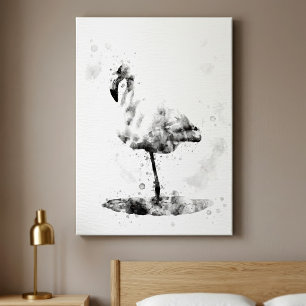 Flamingo Black and White Watercolor 01 Leinwanddruck
