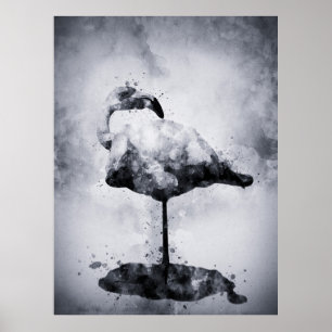 Flamingo Black and White Watercolor 02 Poster