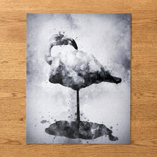 Flamingo Black and White Watercolor 02 Puzzle