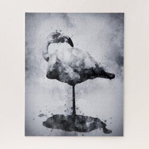 Flamingo Black and White Watercolor 02 Puzzle