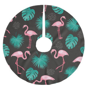 Flamingo, Blätter aus Palmen: tropische Wasserfarb Polyester Weihnachtsbaumdecke