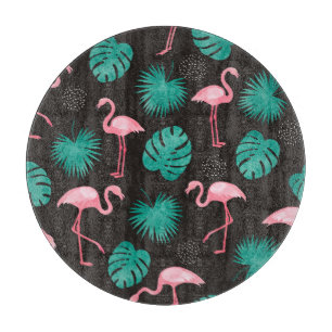Flamingo, Blätter aus Palmen: tropische Wasserfarb Schneidebrett