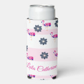 Flamingo-blaue Blume-Muster, weiße rosa Streifen Selters Dosenkühler (Seltzer Vorderseite)