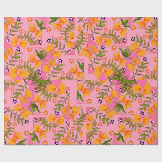 Flamingo Bloom Wrapping Paper Geschenkpapier (Flach)
