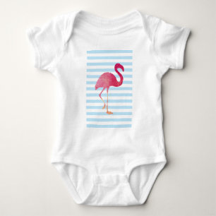 Flamingo, blue, and whit stripes baby strampler