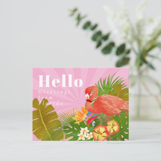 Flamingo Blue Hello Postkarte (Stehend Vorderseite)
