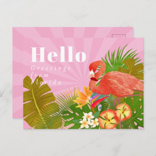 Flamingo Blue Hello Postkarte (Vorne/Hinten)