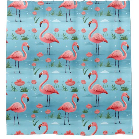 Flamingo Blue Water Pattern Duschvorhang (Vorderseite)