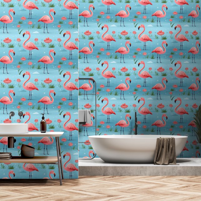 Flamingo Blue Water Pattern Tapete (Badezimmer)